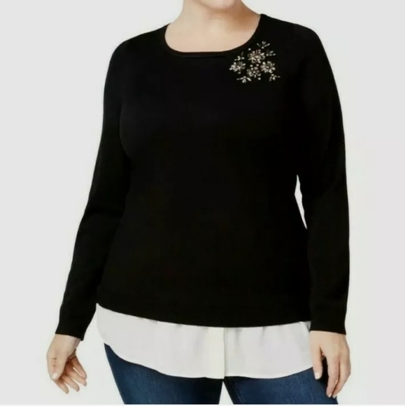 NWT Charter Club Layered Look Brooch Sweater Top Sz 0X - Picture 6 of 6